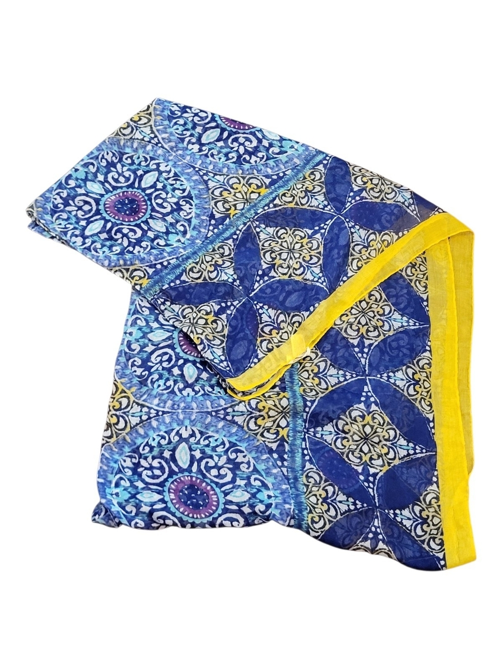Chico's Blue and Yellow Mosaic Print Wrap